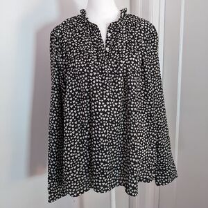 J. Crew Women’s Mercantile Pintuck Heart Print Career Blouse Top Size 10 Black
